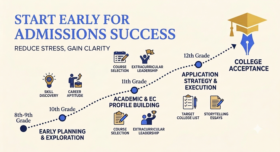 Illustration of a winding path with milestones for college admissions